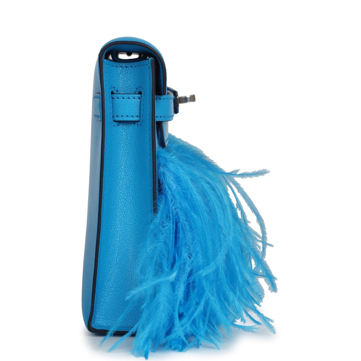 Hermès Kelly Elan Foile Bleu Frida Chevre Chamkila and Ostrich Feathers Palladium Hardware