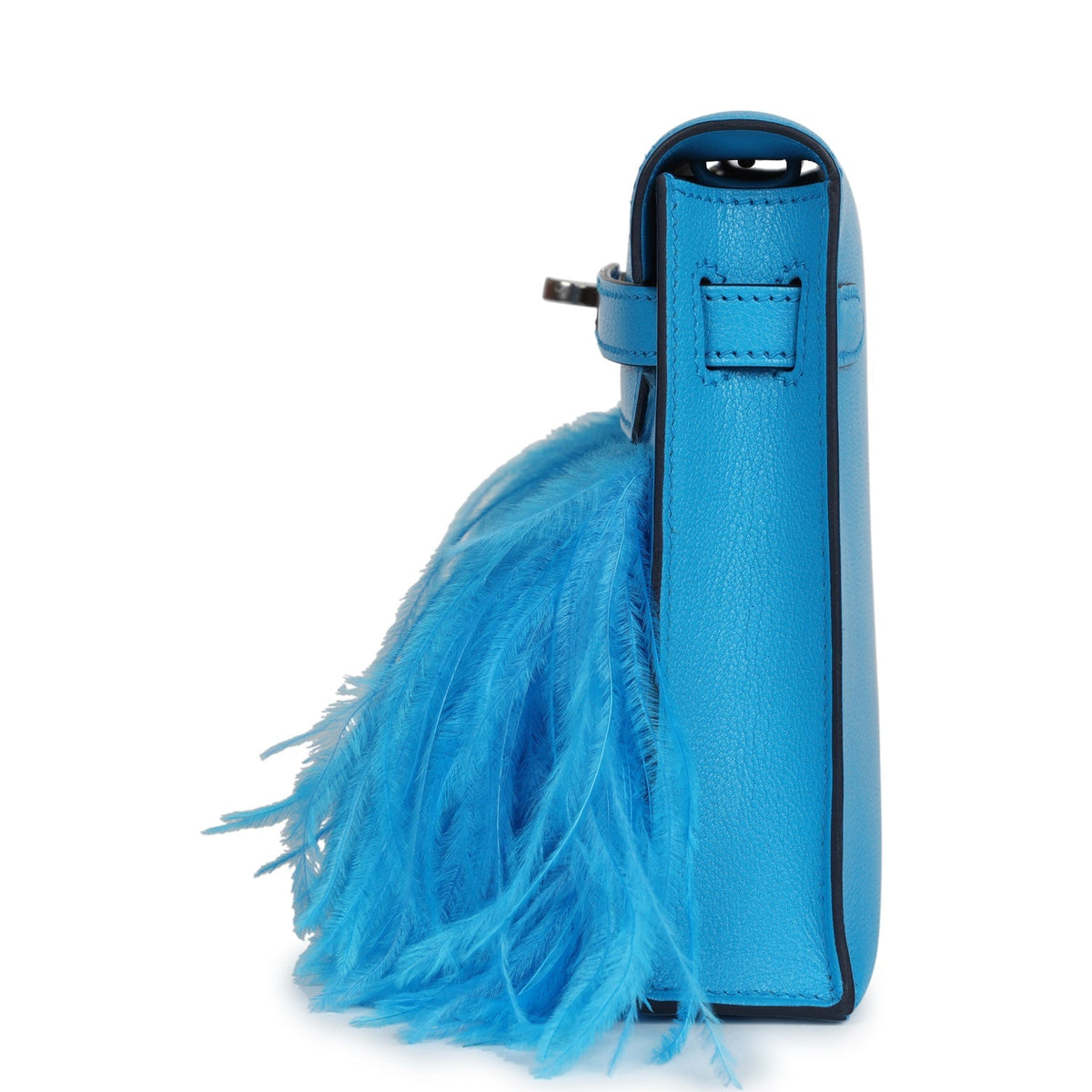 Hermès Kelly Elan Foile Bleu Frida Chevre Chamkila and Ostrich Feathers Palladium Hardware