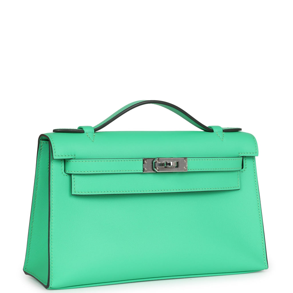 Hermès Kelly Pochette Vert Comics Swift Palladium Hardware