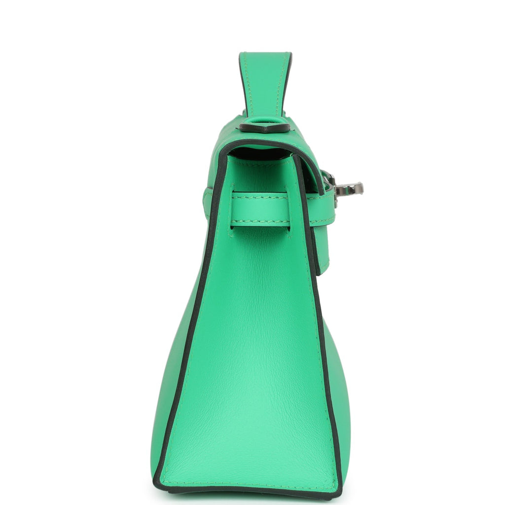 Hermès Kelly Pochette Vert Comics Swift Palladium Hardware