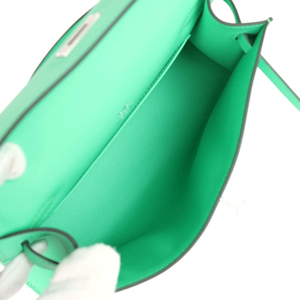 Hermès Kelly Pochette Vert Comics Swift Palladium Hardware