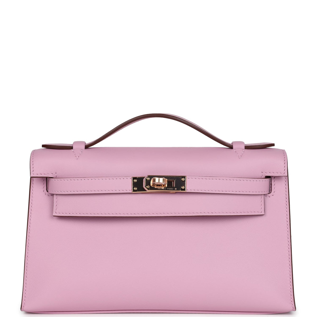 Hermès Kelly Pochette Mauve Sylvestre Swift Rose Gold Hardware