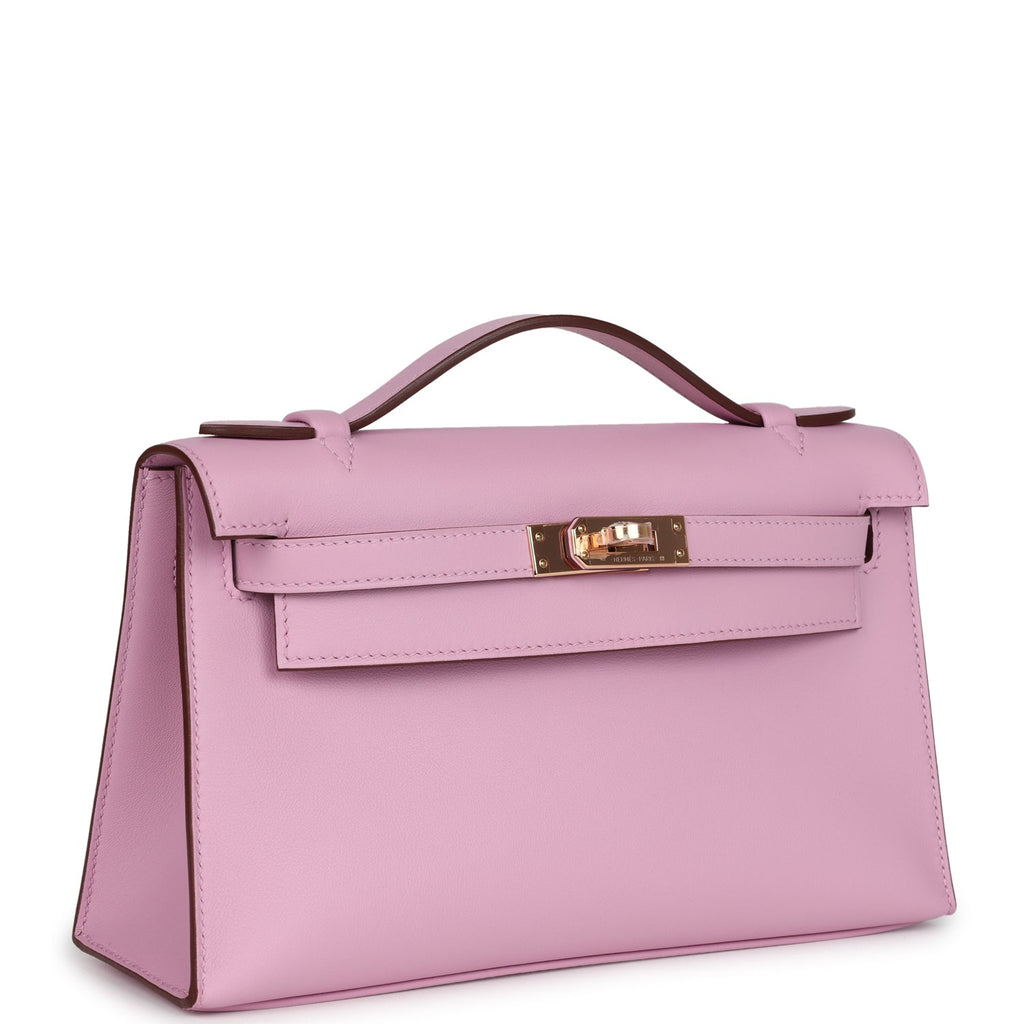 Hermès Kelly Pochette Mauve Sylvestre Swift Rose Gold Hardware