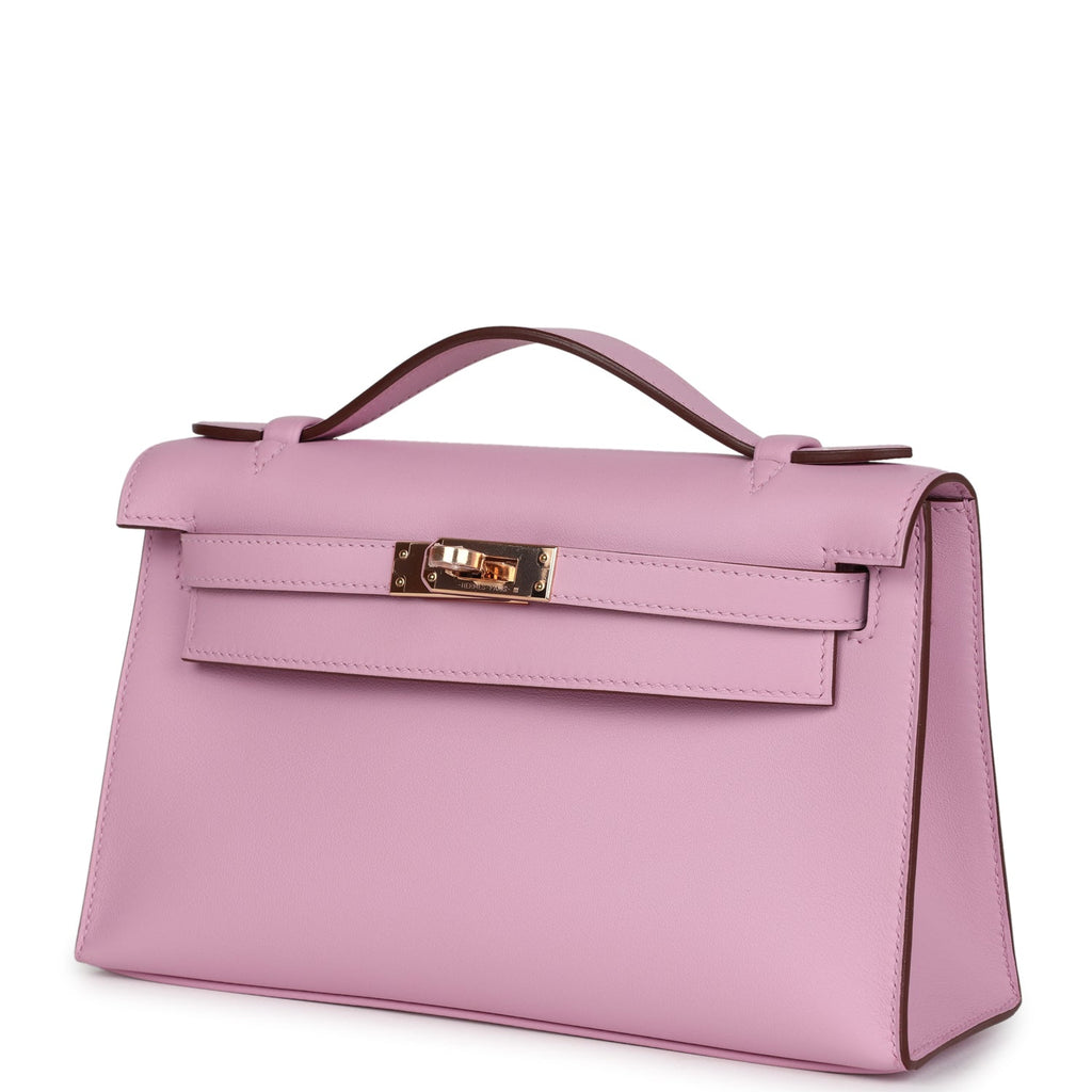 Hermès Kelly Pochette Mauve Sylvestre Swift Rose Gold Hardware