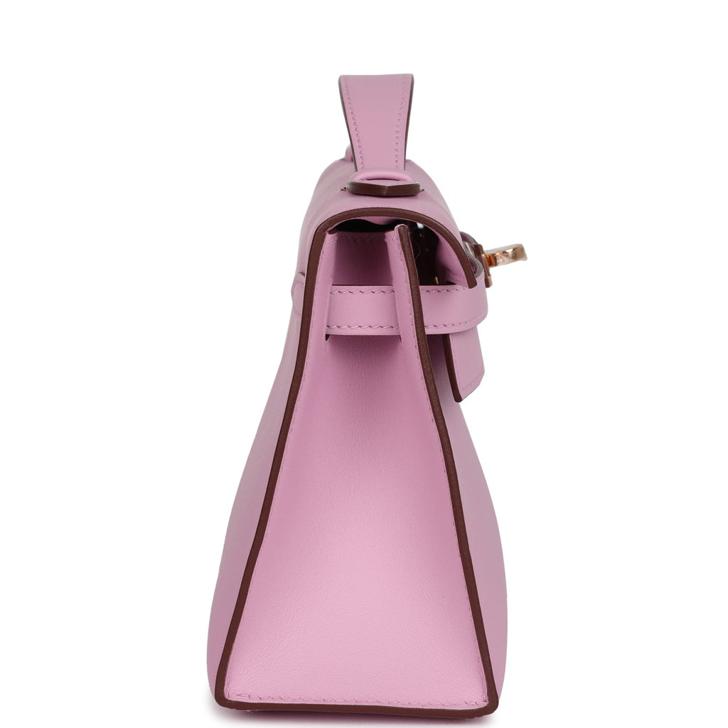 Hermès Kelly Pochette Mauve Sylvestre Swift Rose Gold Hardware