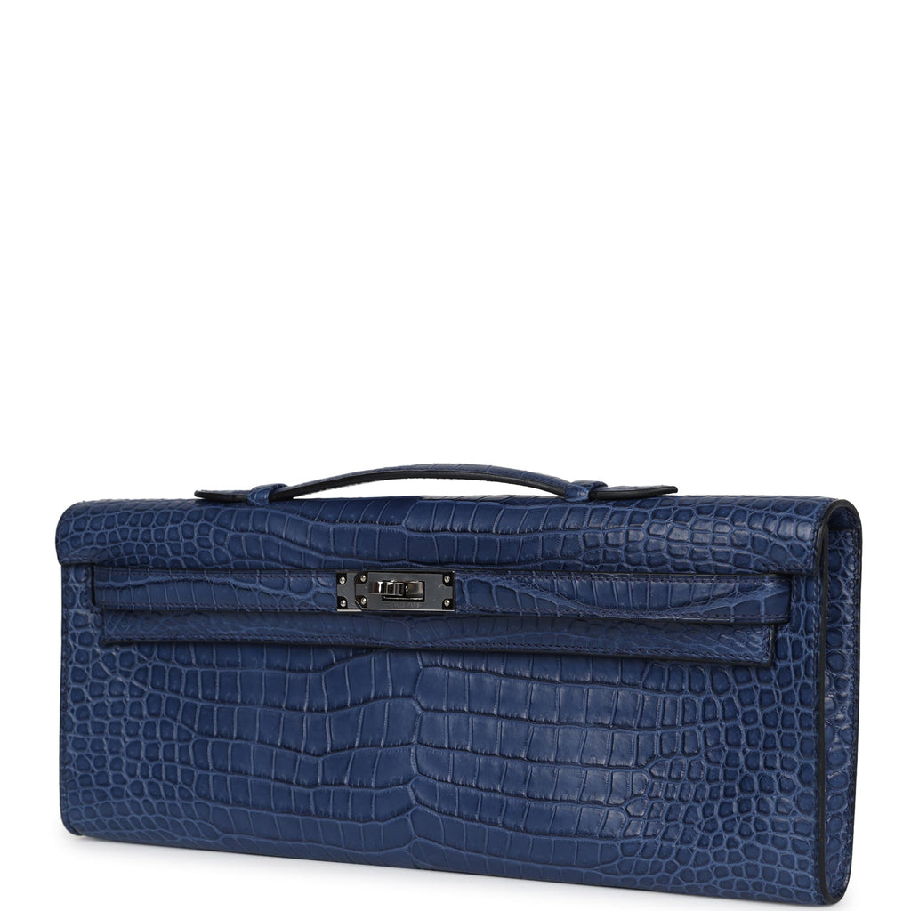 Hermès Kelly Cut Bleu De Malte Matte Faux Leather Palladium Hardware