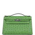 Hermès Kelly Pochette Vert Yucca Ostrich Palladium Hardware