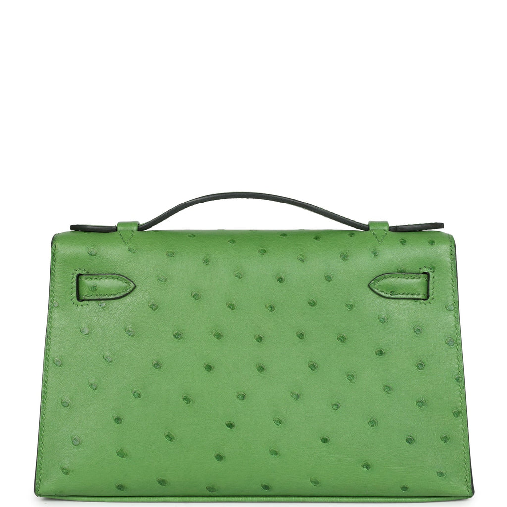 Hermès Kelly Pochette Vert Yucca Ostrich Palladium Hardware
