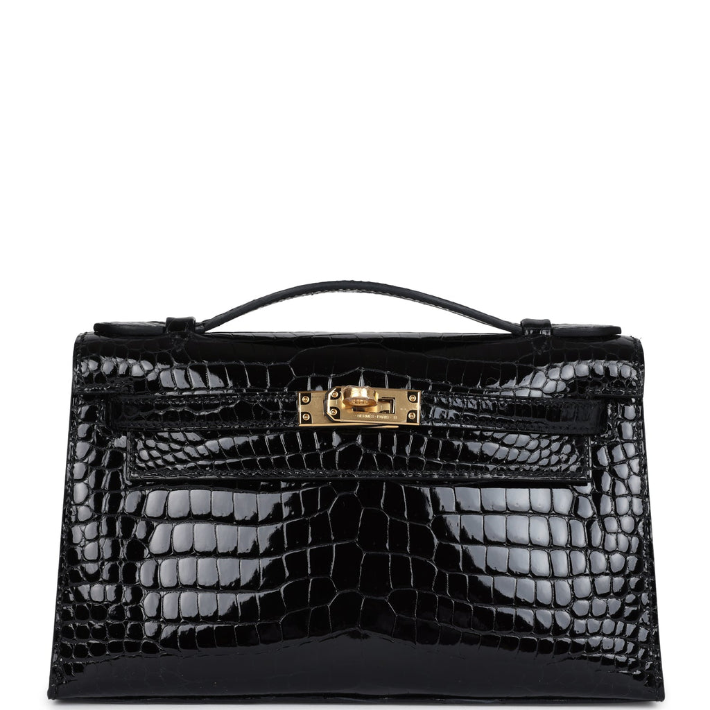 Hermès Kelly Pochette Black Shiny Faux Leather Gold Hardware