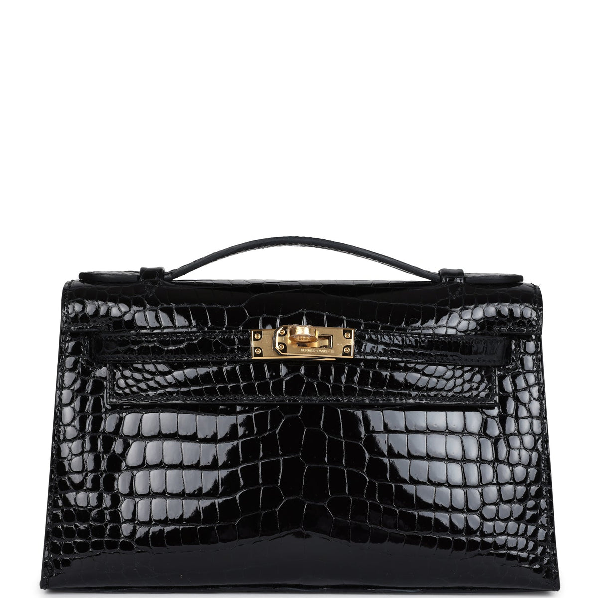Hermès Kelly Pochette Black Shiny Faux Leather Gold Hardware
