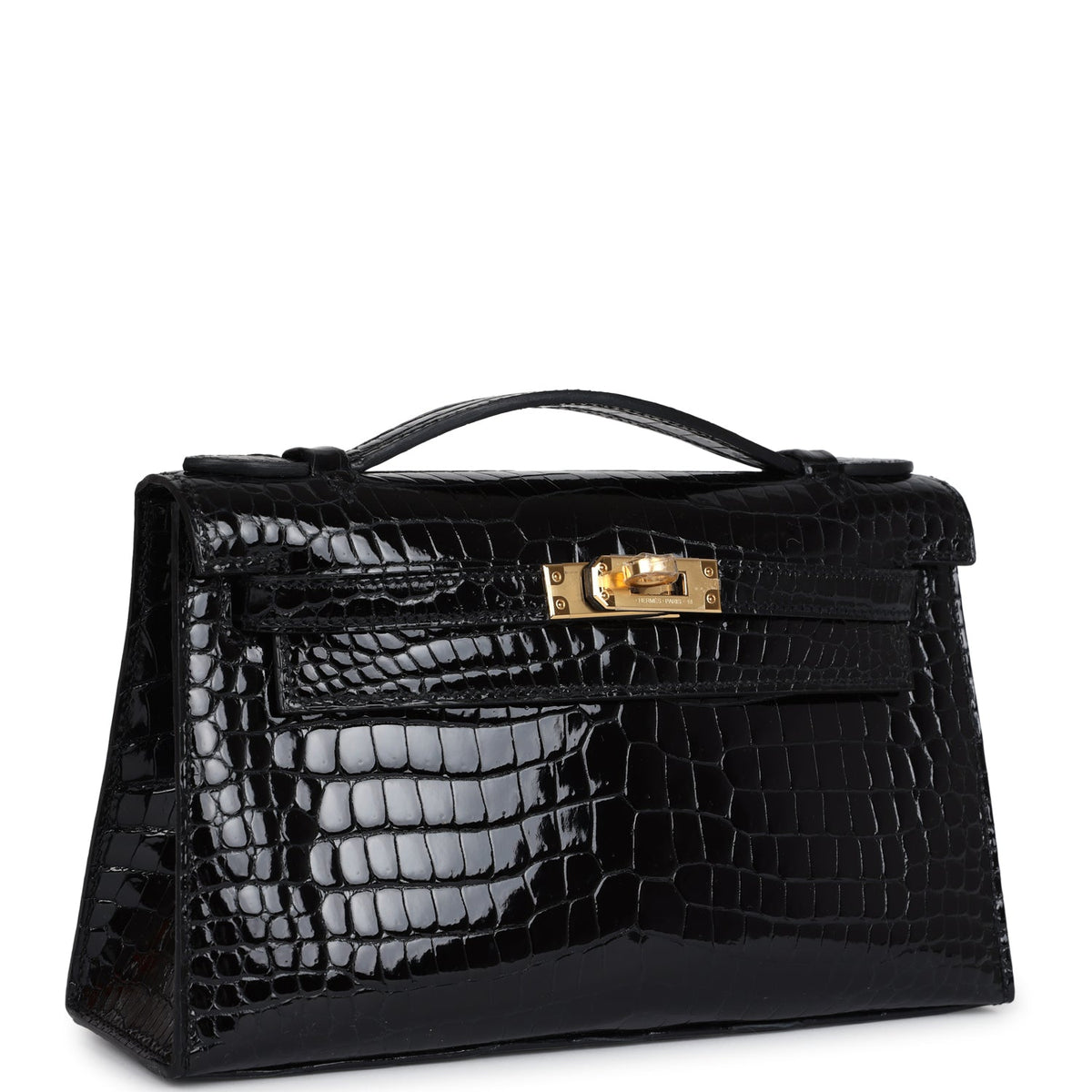 Hermès Kelly Pochette Black Shiny Faux Leather Gold Hardware