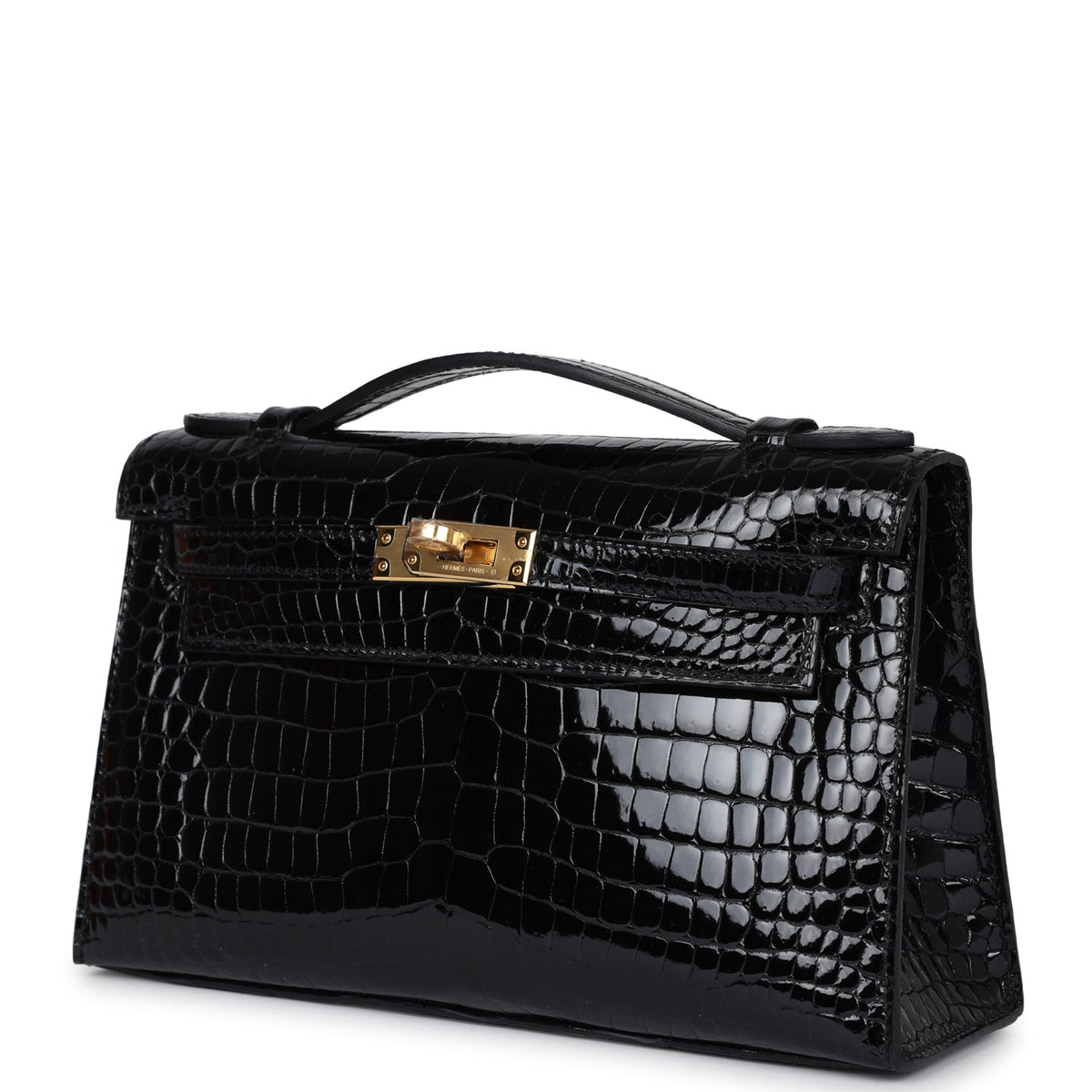 Hermès Kelly Pochette Black Shiny Faux Leather Gold Hardware