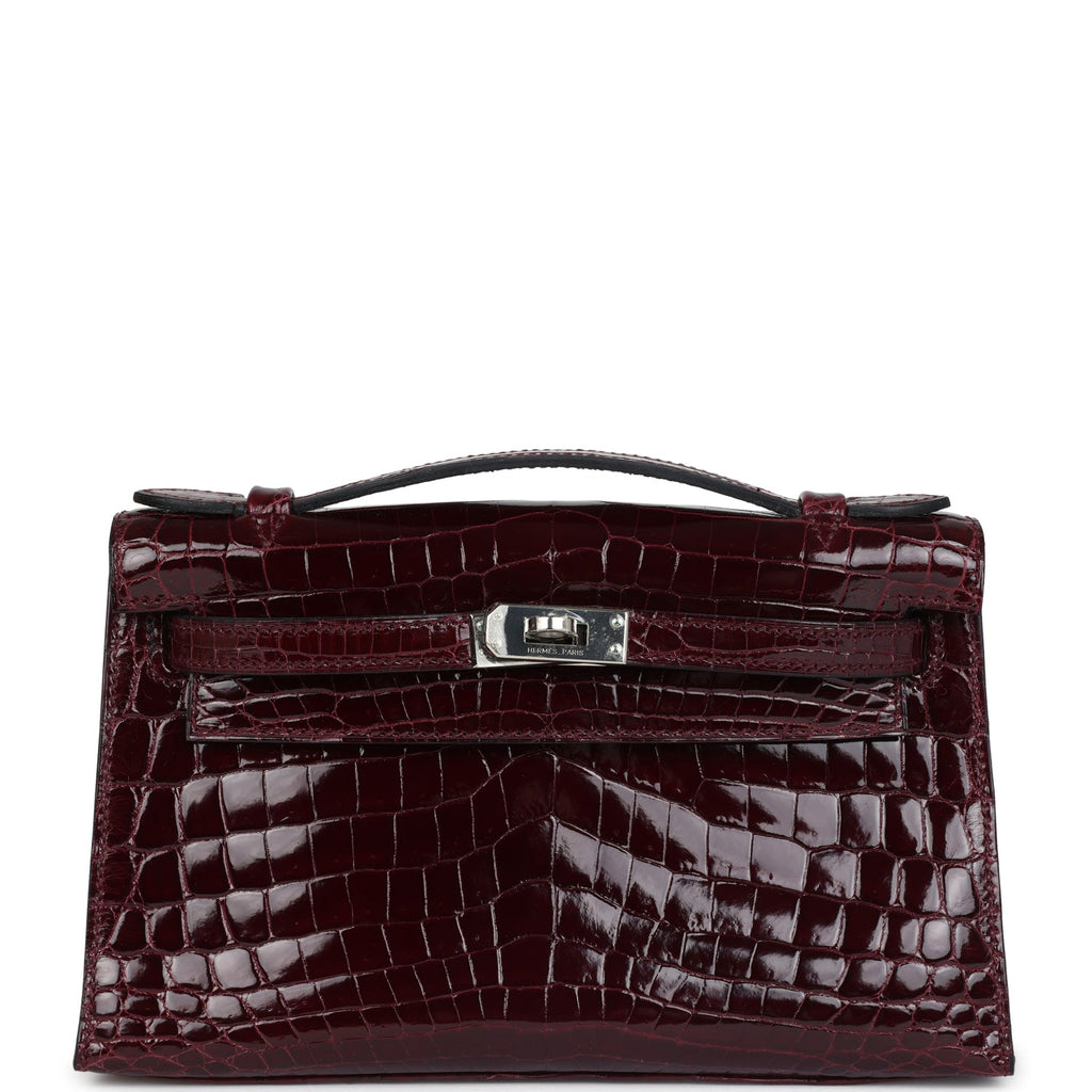 Hermès Kelly Pochette Bordeaux Shiny Faux Leather Palladium Hardware