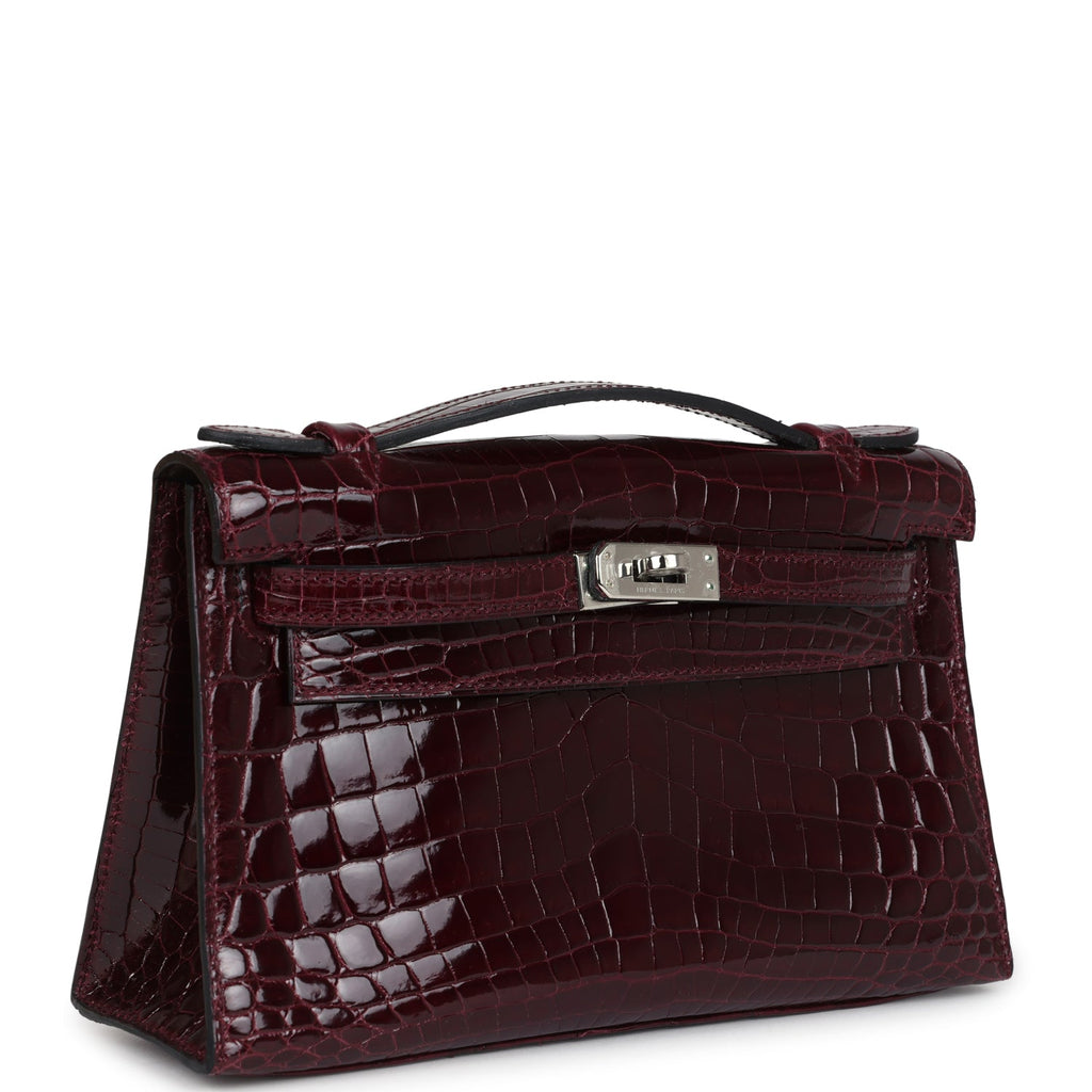 Hermès Kelly Pochette Bordeaux Shiny Faux Leather Palladium Hardware