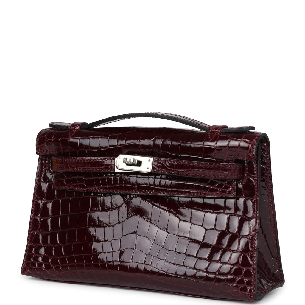 Hermès Kelly Pochette Bordeaux Shiny Faux Leather Palladium Hardware