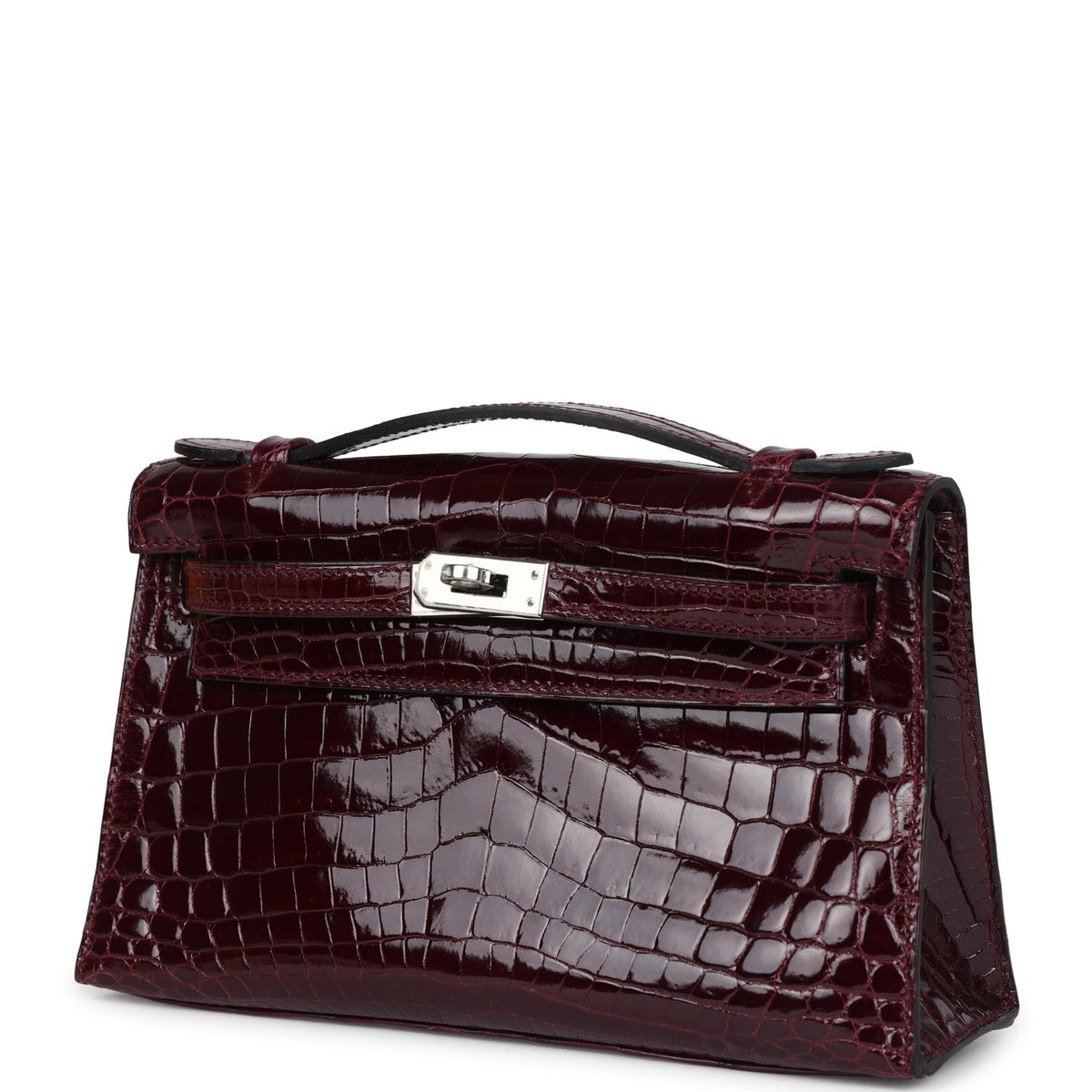 Hermès Kelly Pochette Bordeaux Shiny Faux Leather Palladium Hardware