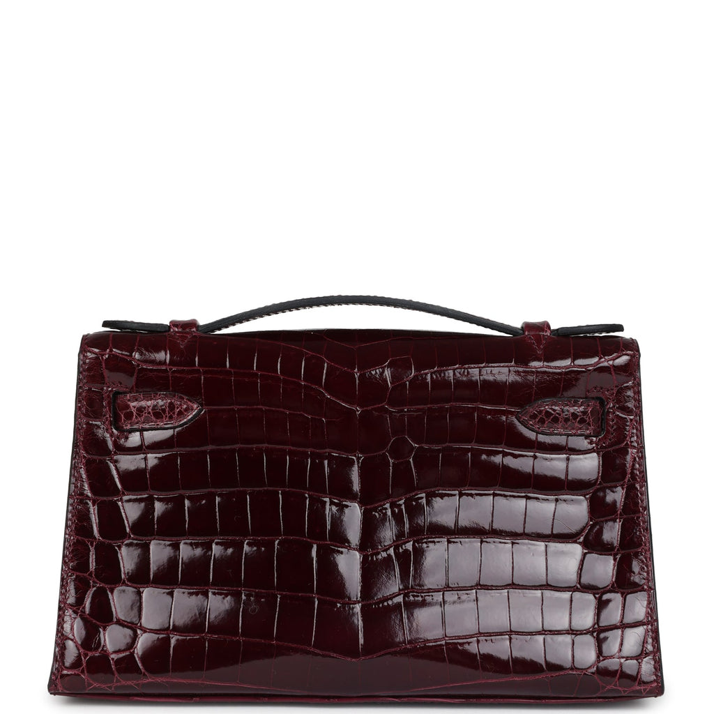 Hermès Kelly Pochette Bordeaux Shiny Faux Leather Palladium Hardware