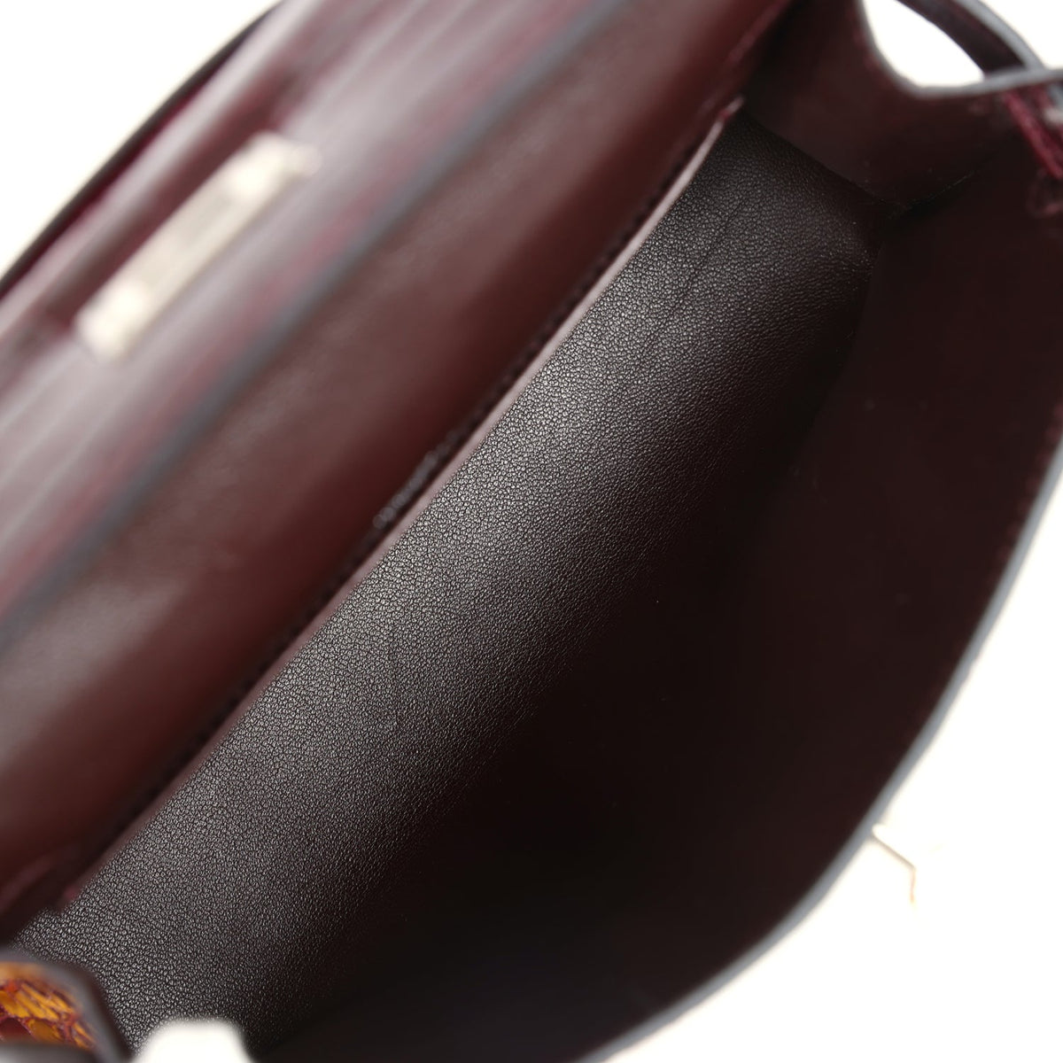 Hermès Kelly Pochette Bordeaux Shiny Faux Leather Palladium Hardware