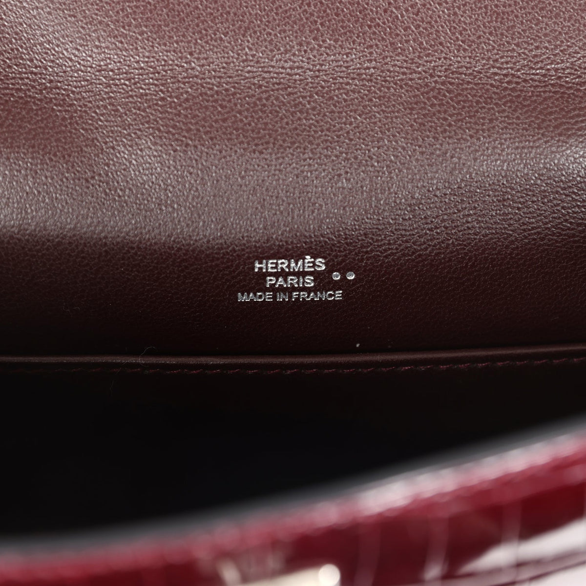 Hermès Kelly Pochette Bordeaux Shiny Faux Leather Palladium Hardware
