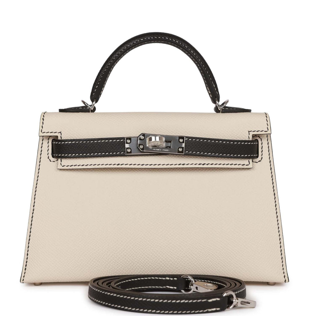 Hermès Special Order (HSS) Kelly Sellier 20 Craie and Black Epsom Palladium Hardware