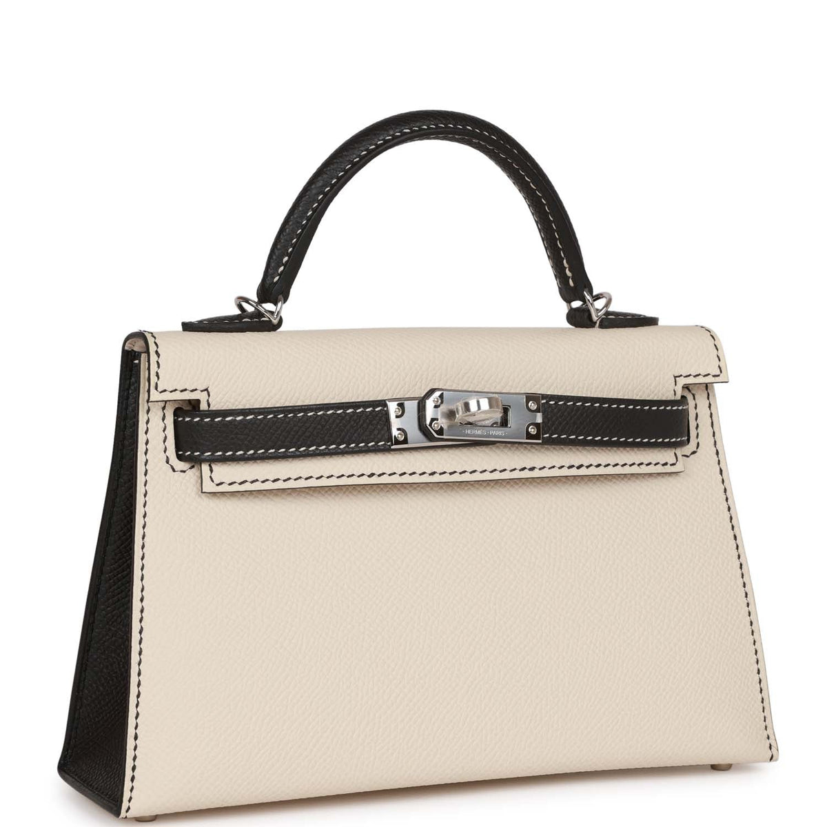 Hermès Special Order (HSS) Kelly Sellier 20 Craie and Black Epsom Palladium Hardware