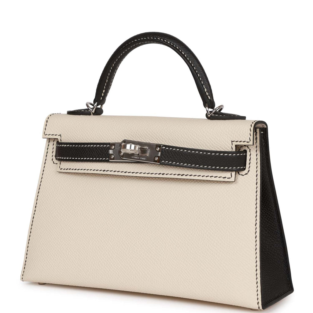 Hermès Special Order (HSS) Kelly Sellier 20 Craie and Black Epsom Palladium Hardware