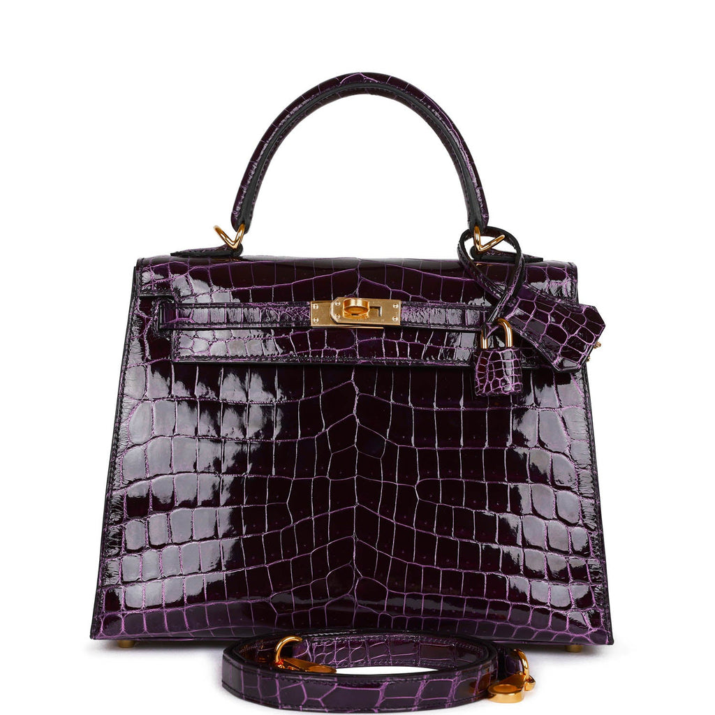 Hermès Kelly Sellier 25 Aubergine Shiny Faux Leather Gold Hardware