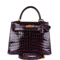Hermès Kelly Sellier 25 Aubergine Shiny Faux Leather Gold Hardware