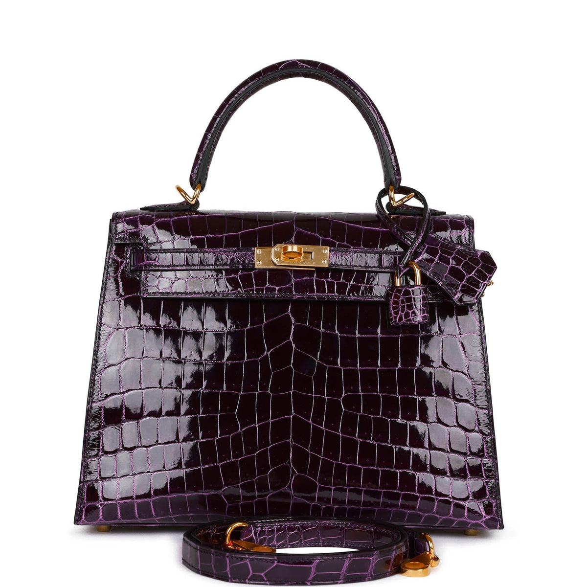 Hermès Kelly Sellier 25 Aubergine Shiny Faux Leather Gold Hardware