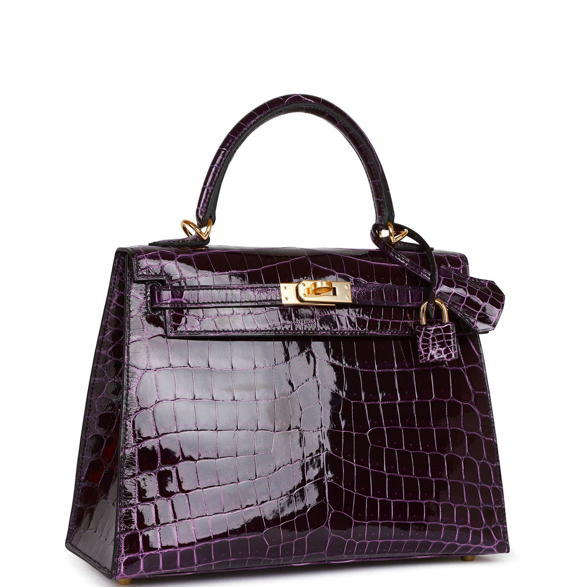Hermès Kelly Sellier 25 Aubergine Shiny Faux Leather Gold Hardware