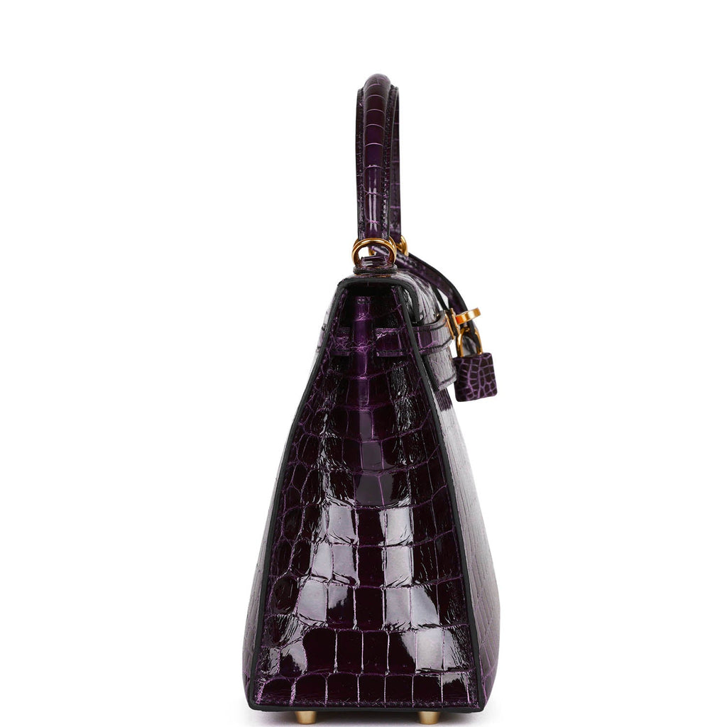 Hermès Kelly Sellier 25 Aubergine Shiny Faux Leather Gold Hardware