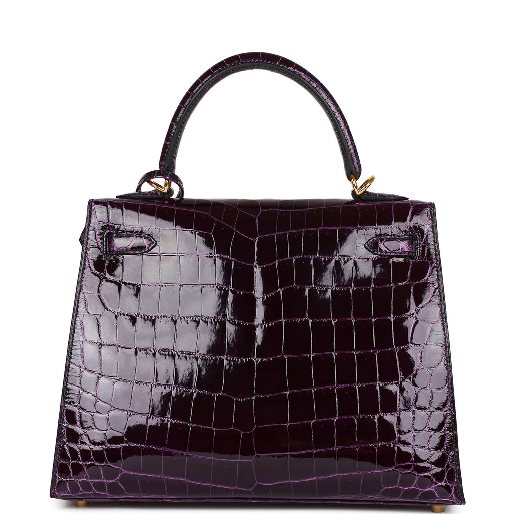 Hermès Kelly Sellier 25 Aubergine Shiny Faux Leather Gold Hardware