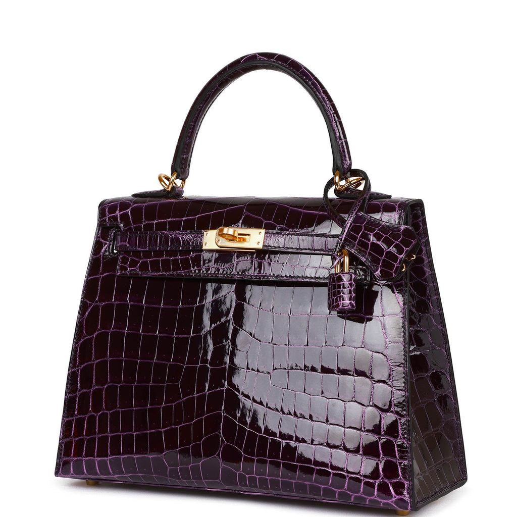 Hermès Kelly Sellier 25 Aubergine Shiny Faux Leather Gold Hardware