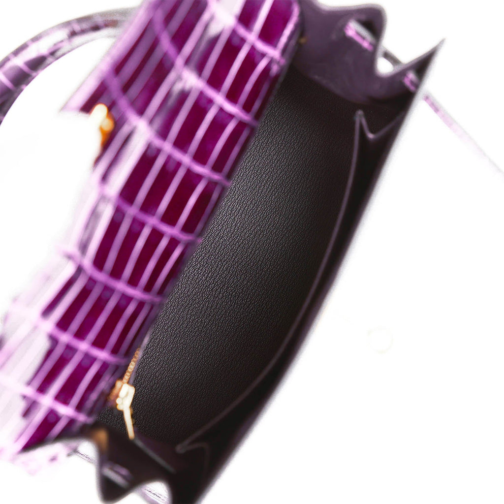 Hermès Kelly Sellier 25 Aubergine Shiny Faux Leather Gold Hardware