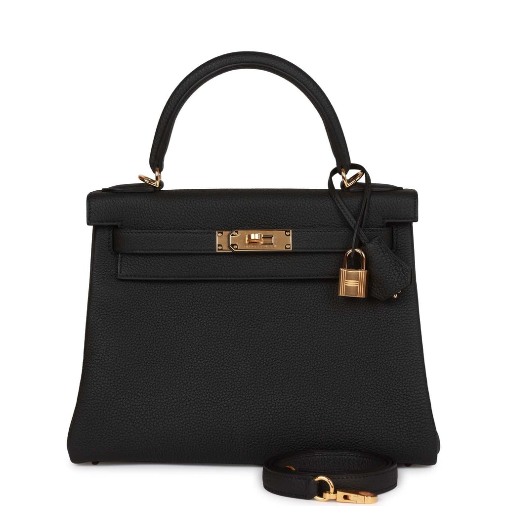 Hermès Kelly Retourne 28 Black Togo Gold Hardware
