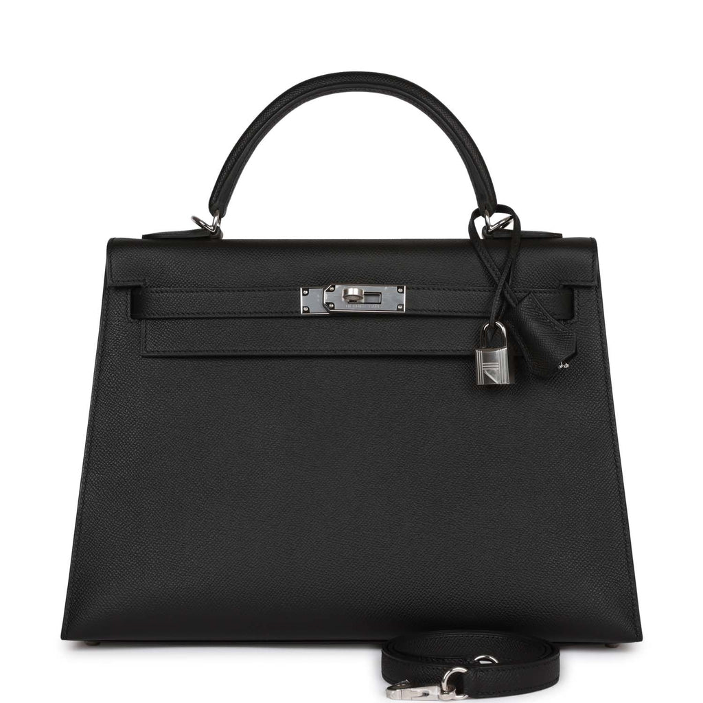 Hermès Kelly Sellier 32 Black Epsom Palladium Hardware