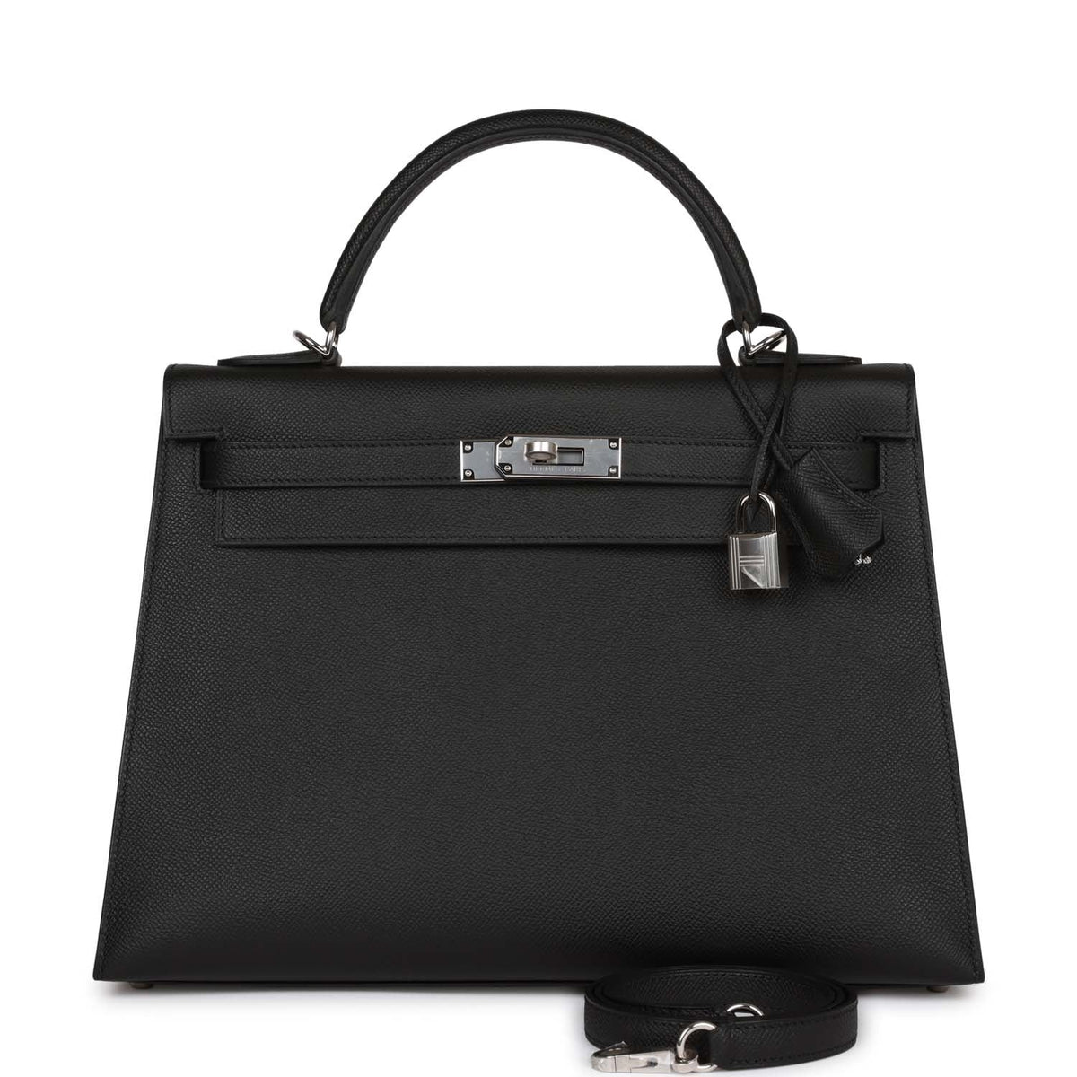 Hermès Kelly Sellier 32 Black Epsom Palladium Hardware