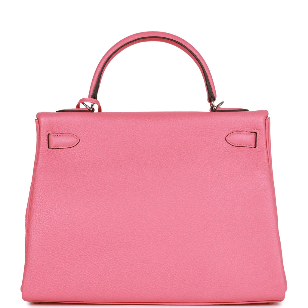 Hermès Kelly Retourne 32 Rose Azalee Clemence Palladium Hardware