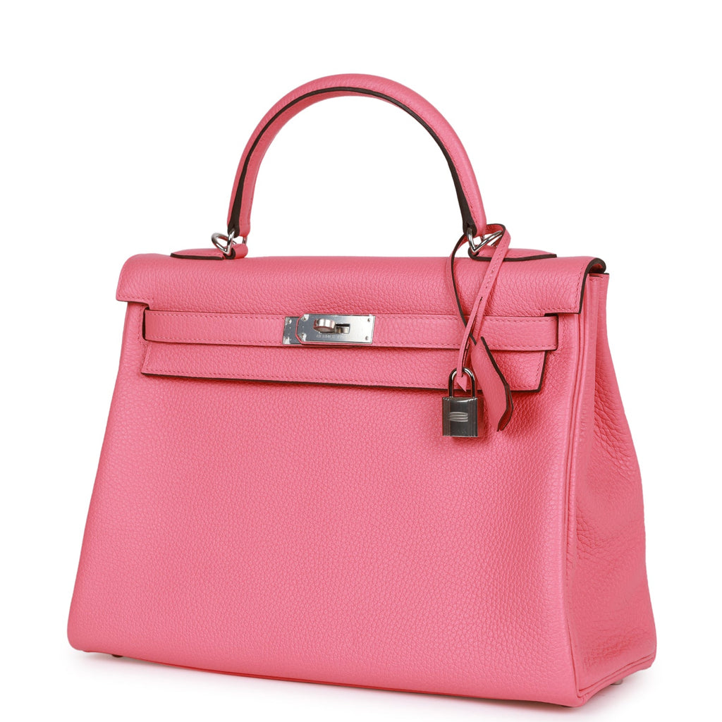 Hermès Kelly Retourne 32 Rose Azalee Clemence Palladium Hardware