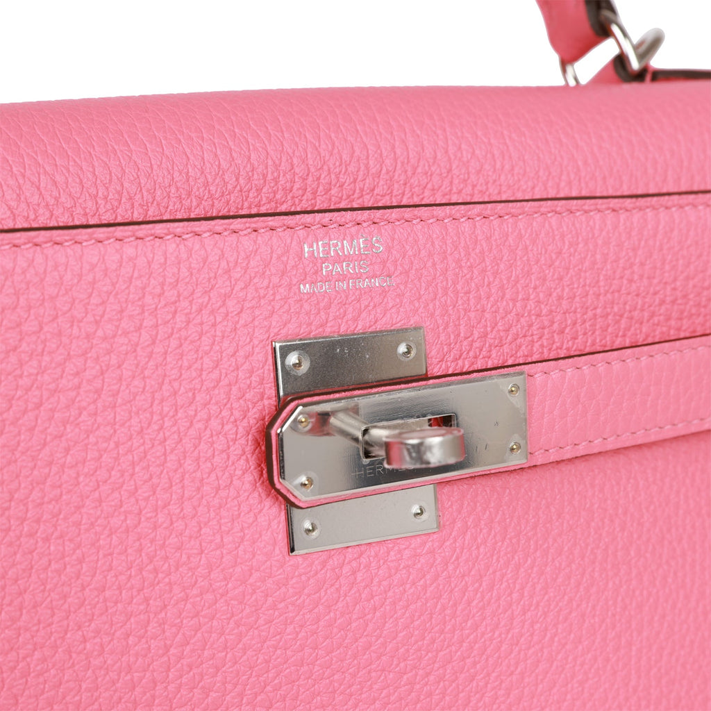Hermès Kelly Retourne 32 Rose Azalee Clemence Palladium Hardware