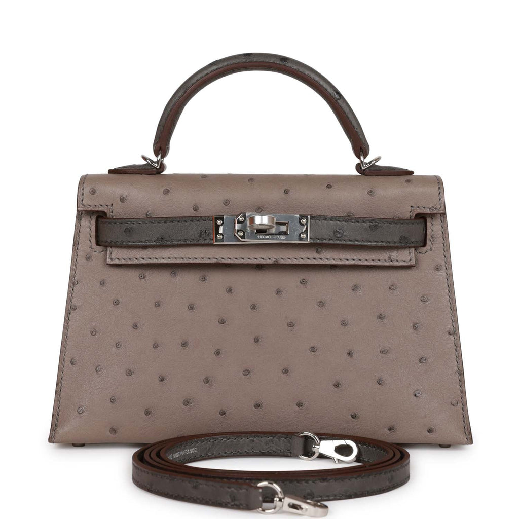 Hermès Special Order (HSS) Kelly Sellier 20 Gris Tourterelle and Graphite Ostrich Palladium Hardware