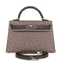 Hermès Special Order (HSS) Kelly Sellier 20 Gris Tourterelle and Graphite Ostrich Palladium Hardware