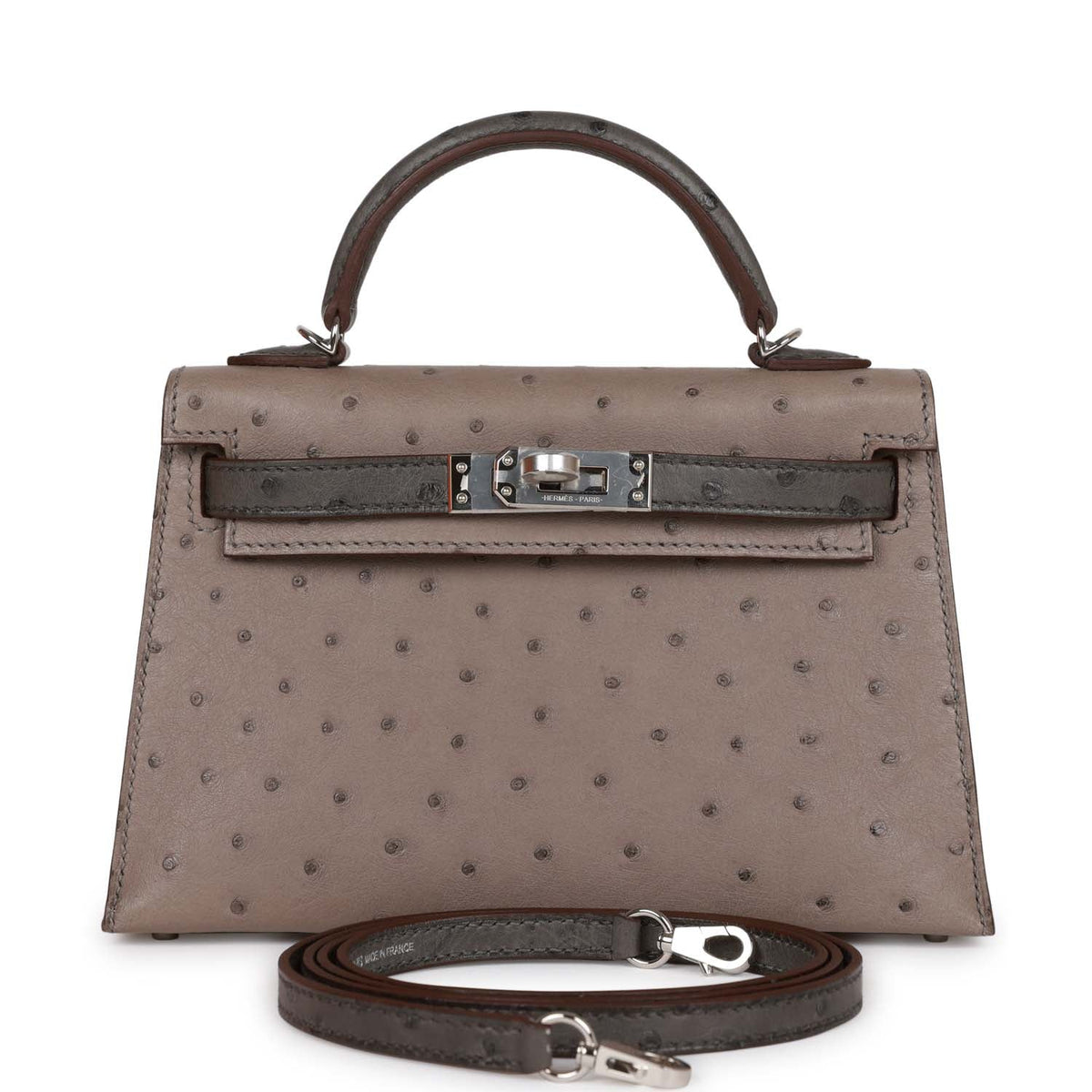 Hermès Special Order (HSS) Kelly Sellier 20 Gris Tourterelle and Graphite Ostrich Palladium Hardware
