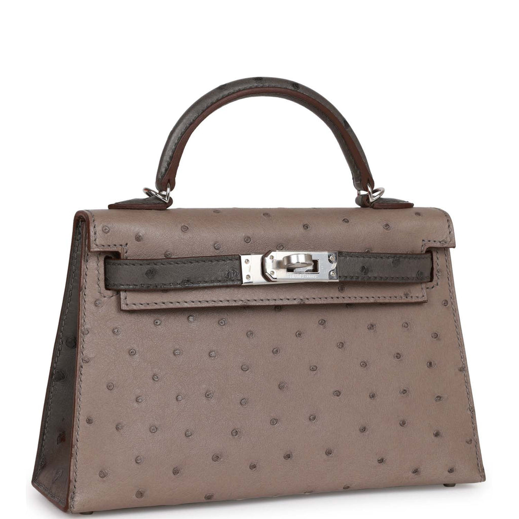 Hermès Special Order (HSS) Kelly Sellier 20 Gris Tourterelle and Graphite Ostrich Palladium Hardware