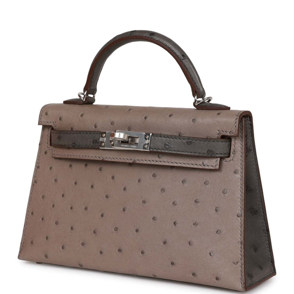 Hermès Special Order (HSS) Kelly Sellier 20 Gris Tourterelle and Graphite Ostrich Palladium Hardware