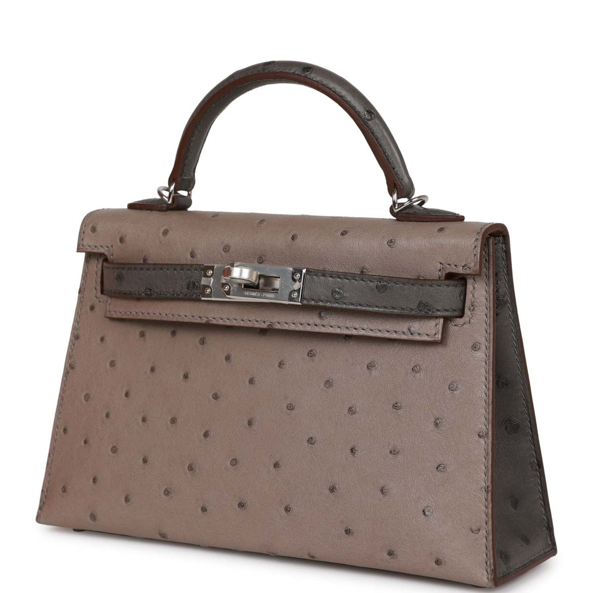 Hermès Special Order (HSS) Kelly Sellier 20 Gris Tourterelle and Graphite Ostrich Palladium Hardware