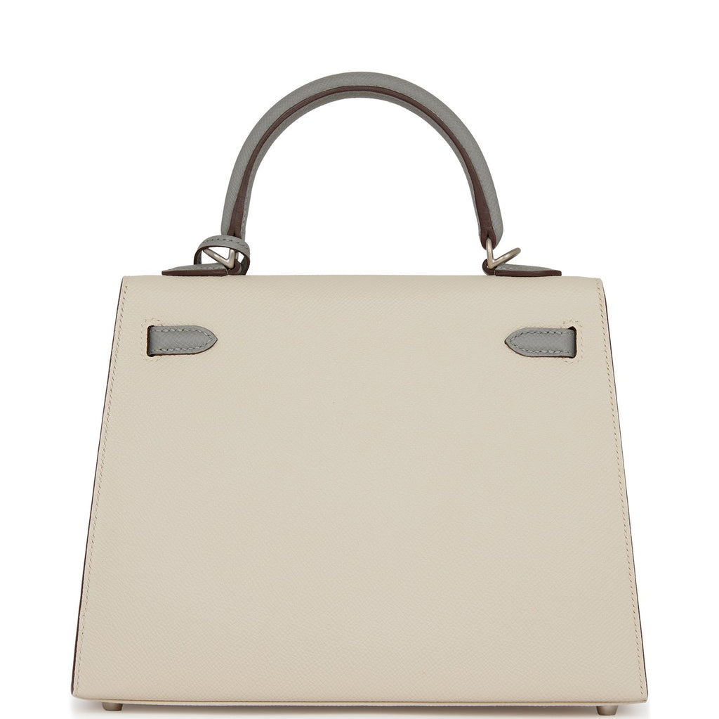 Hermès Special Order (HSS) Kelly Sellier 25 Craie and Gris Mouette Epsom Brushed Palladium Hardware