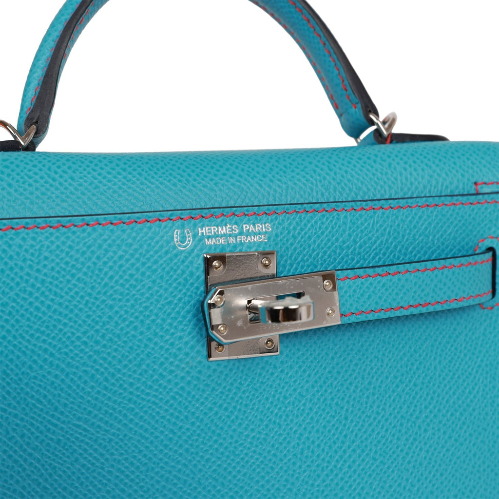Hermès Special Order (HSS) Kelly Sellier 20 Bleu du Nord and Bougainvillea Epsom Palladium Hardware