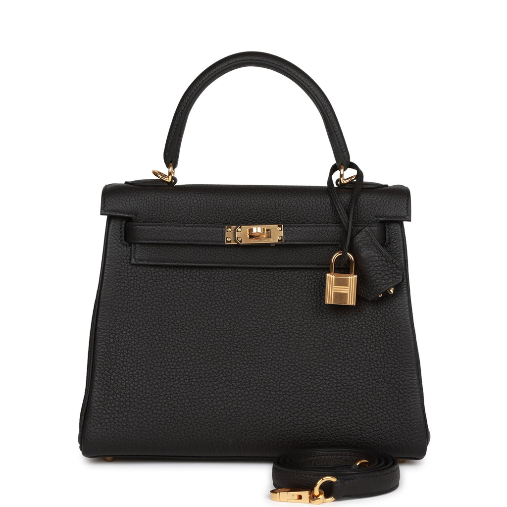 Hermès Kelly Retourne 25 Black Togo Gold Hardware