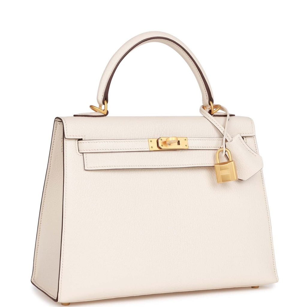 Hermès Special Order (HSS) Kelly Sellier 25 Nata Verso Chevre Brushed Gold Hardware